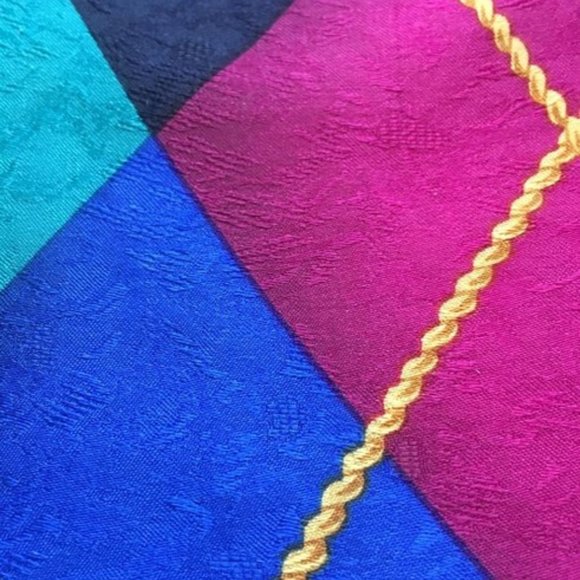 Givenchy Navy Pink Aqua Argyle Abstract Print Silk Scarf - Picture 5 of 7